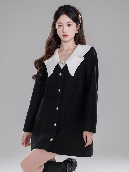 フェイクツーピースビックカラーワンピースジャケット