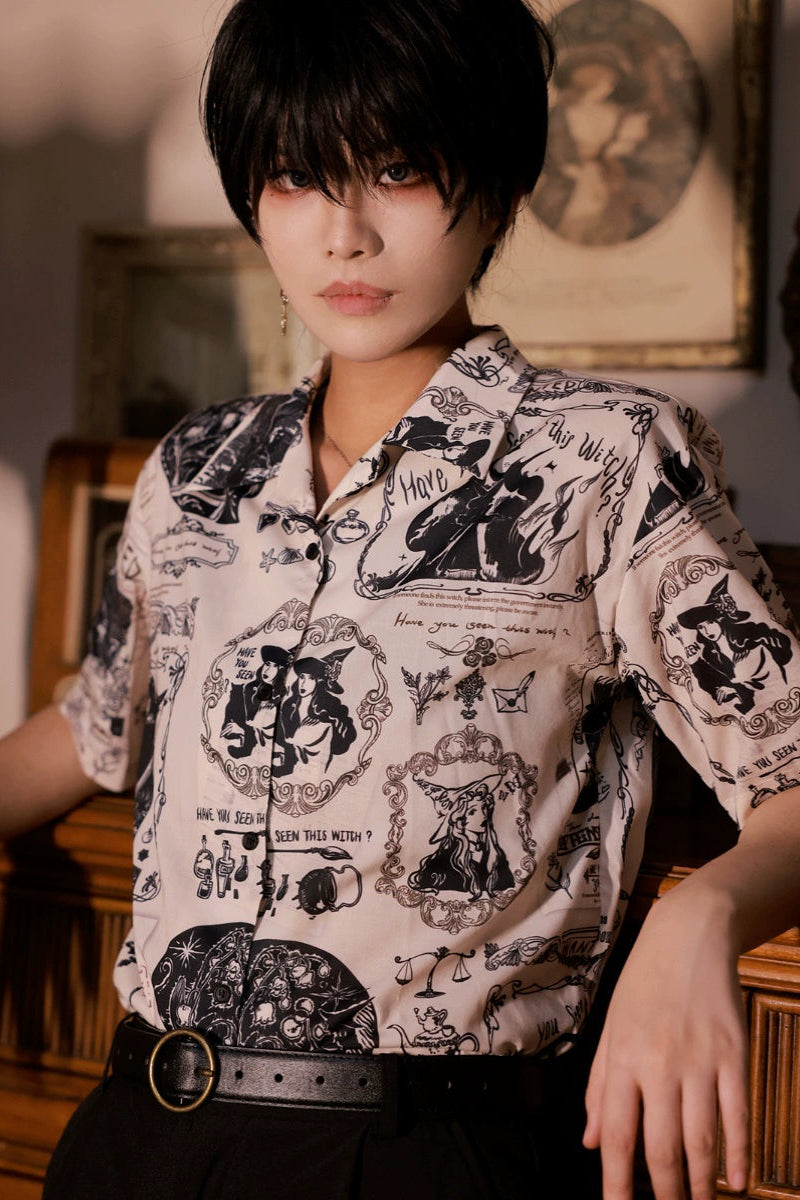 アンティークプリントデザインシャツ