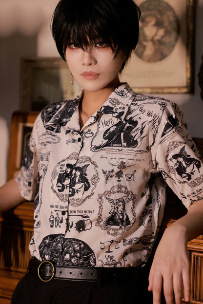 アンティークプリントデザインシャツ