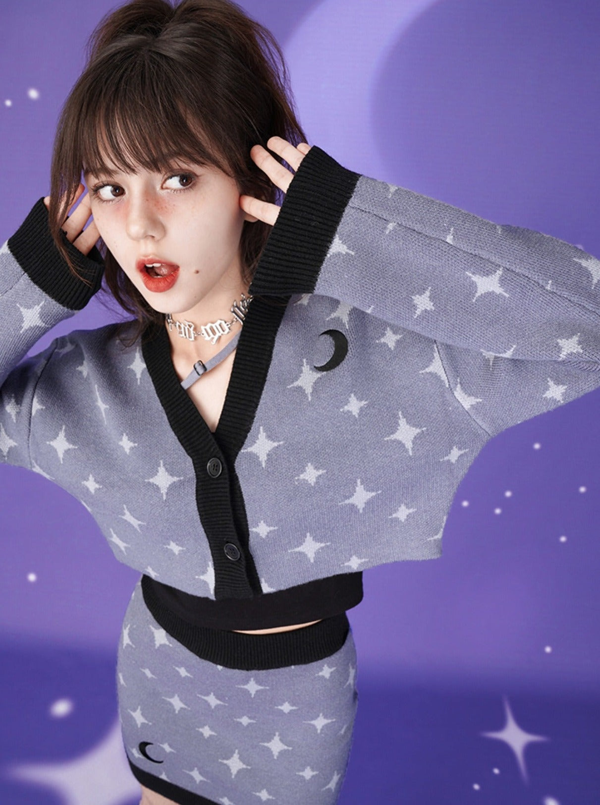 Star Moon Cardigan + Star Knit Skirt