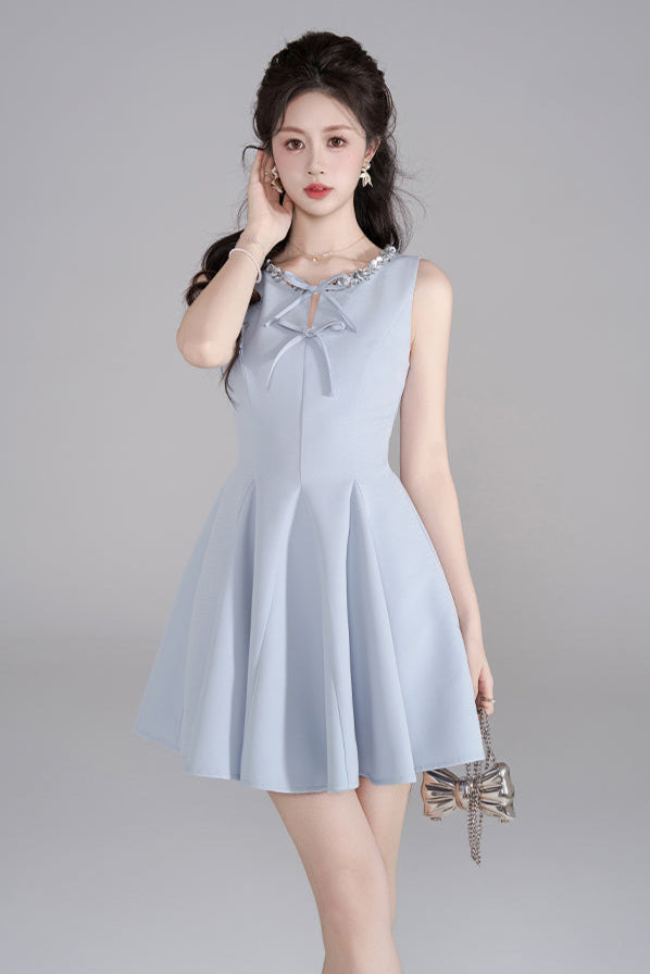 リボンノースリーブフリルドレス