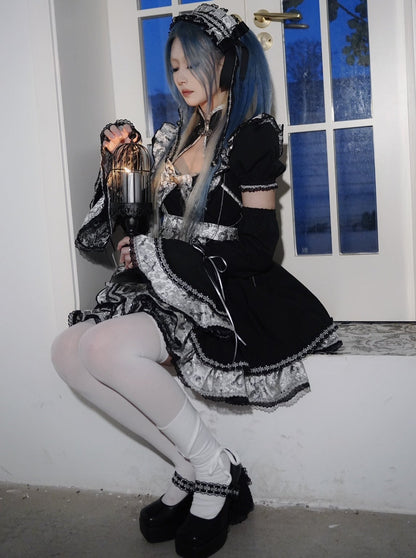 Silver Dragon Maid Gothic Dress + Apron + Arm Covers