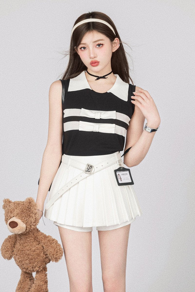 Polo Collar Knit Sleeveless Tops