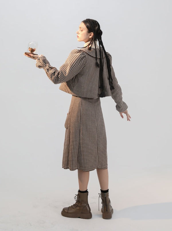 Caramel Check Wool Jacket + Caramel Check Midium Skirt