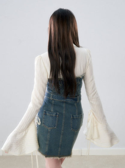 Washed Tube Top Denim Skirt