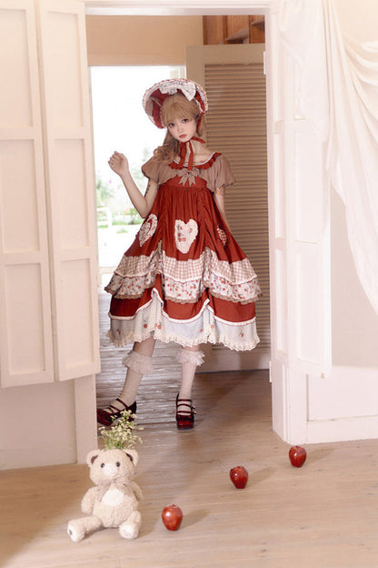 Retro Doll Cherry Check Lolita Dress