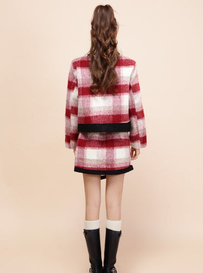 French Check Jacket + Asymmetrical Check Skirt