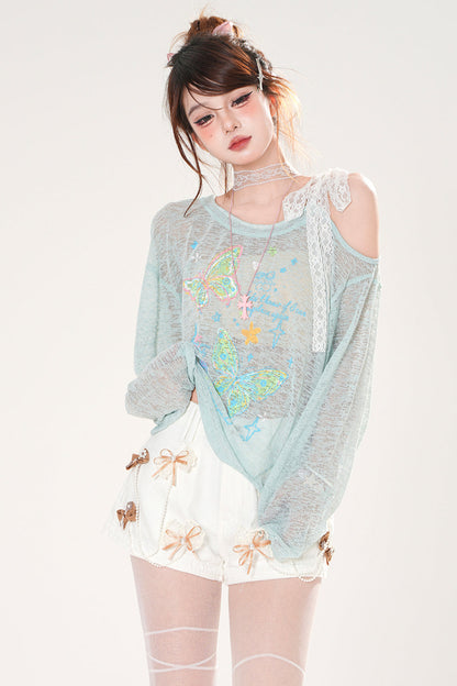 フロスティングバタフライスモックトップス