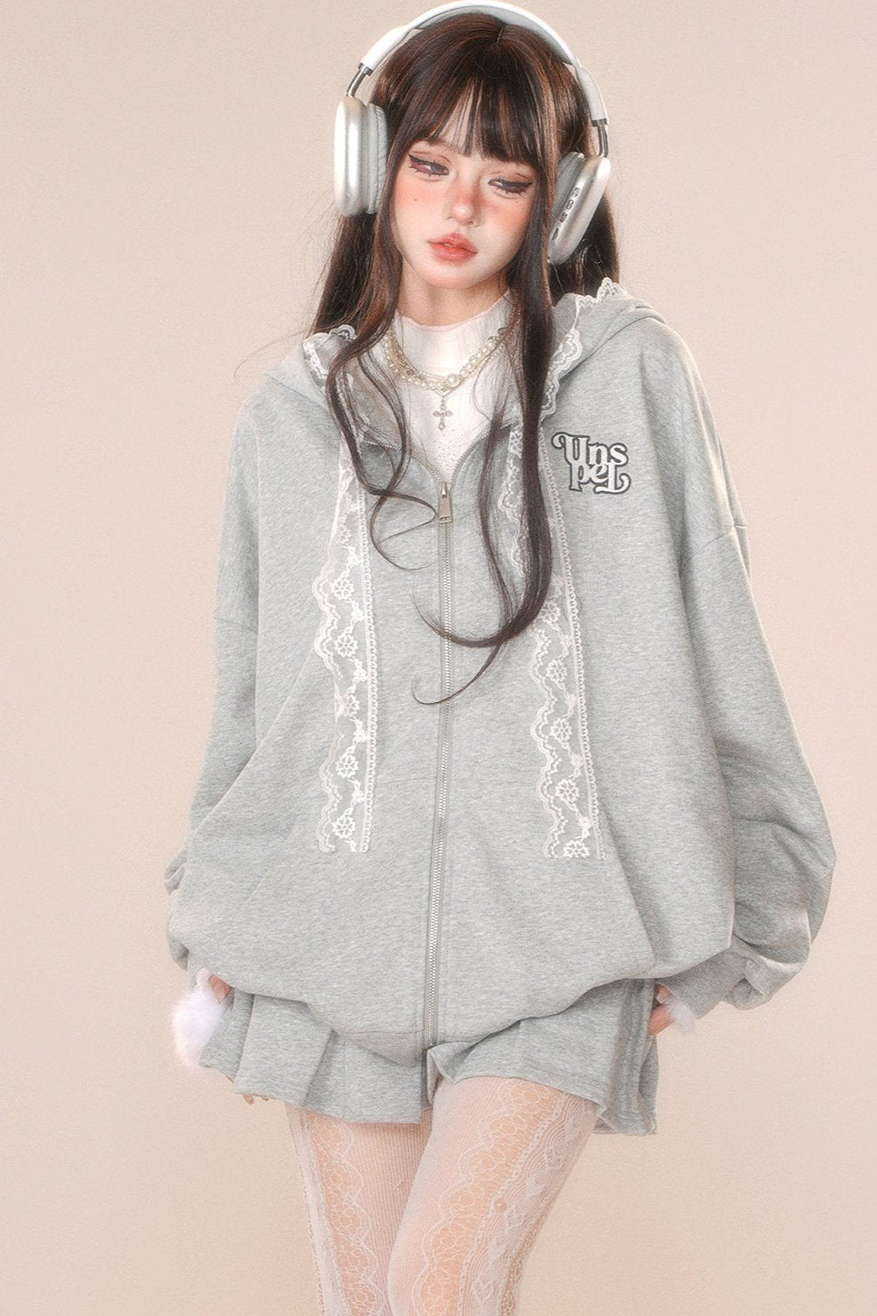 レースフーディースウェットシャツジャケット