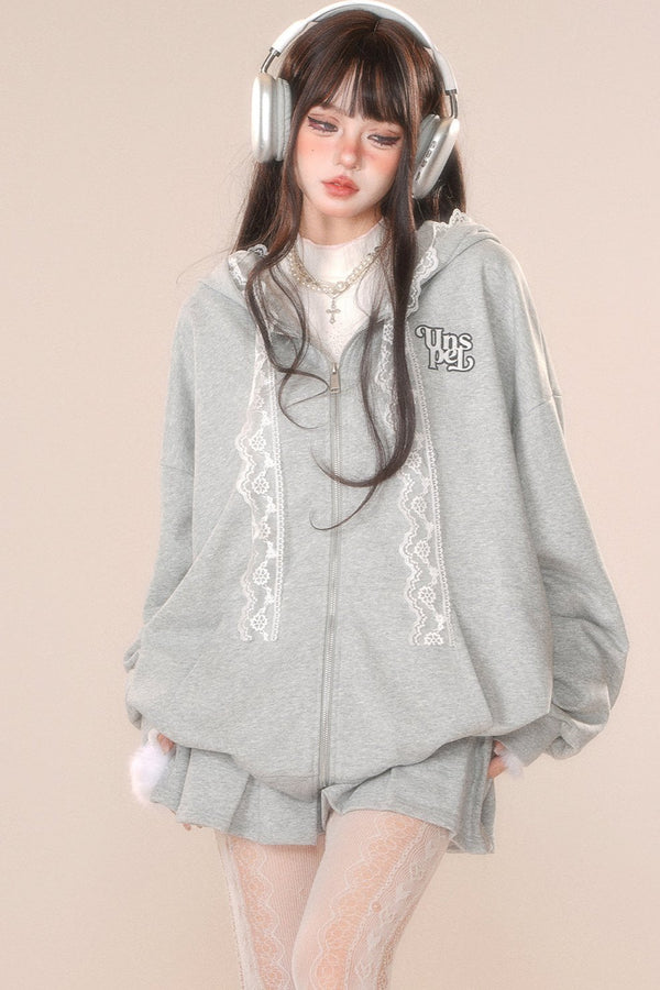 レースフーディースウェットシャツジャケット
