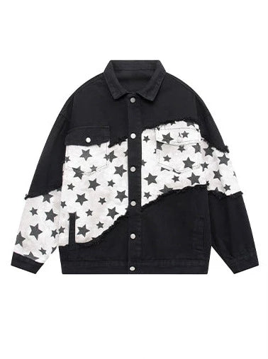 American Retro Star Patch Loose Denim Jacket