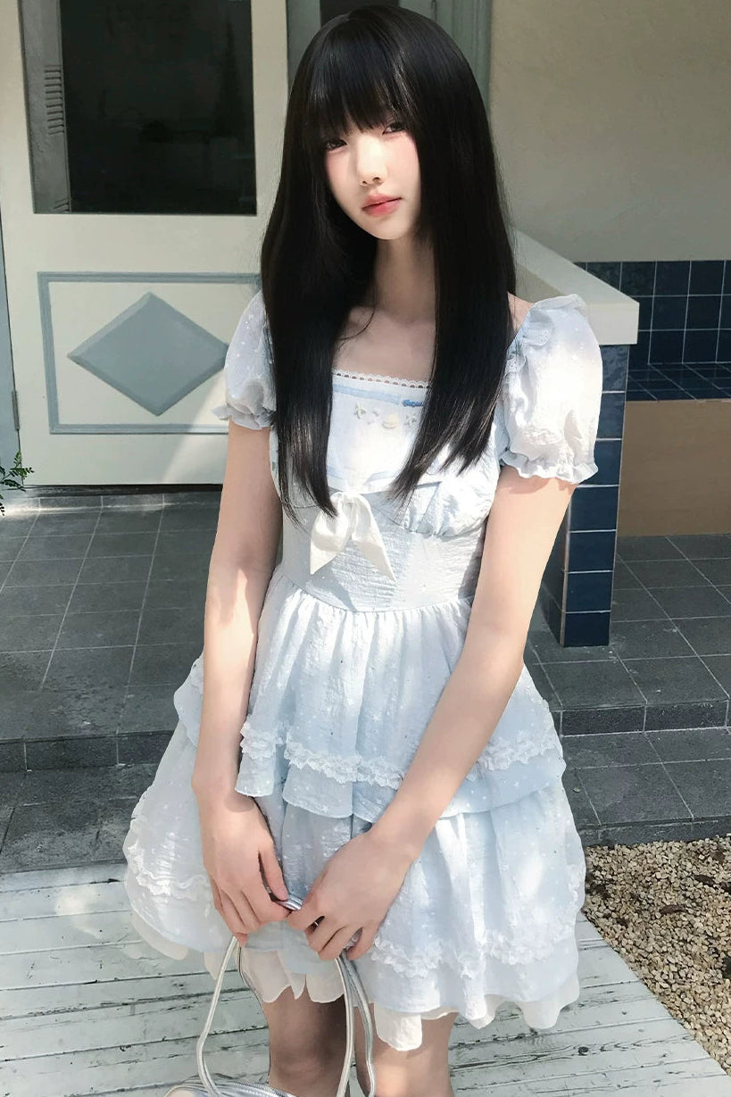 아이스 스위트 퍼프 시스루 레이스 원피스