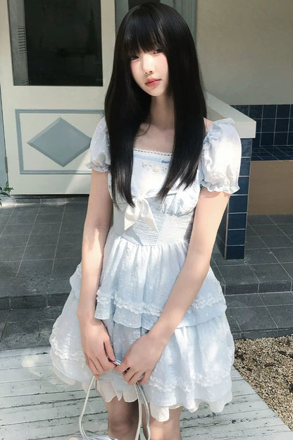 아이스 스위트 퍼프 시스루 레이스 원피스