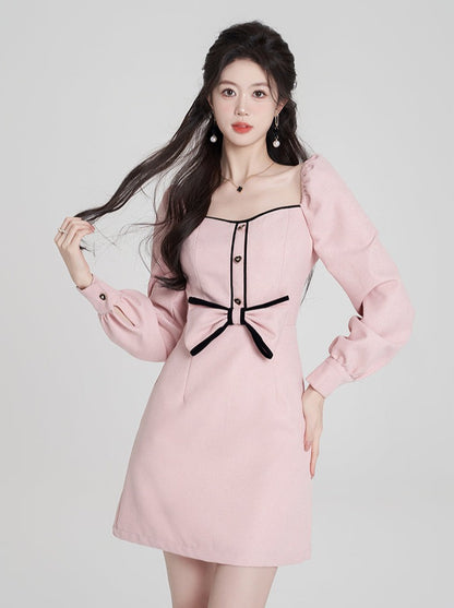 Sweet Baby Pink Waist Square Neck Dress