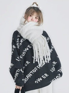 Lazy style pullover knit sweater [plain, lined