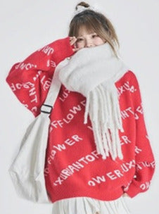 Lazy style pullover knit sweater [plain, lined