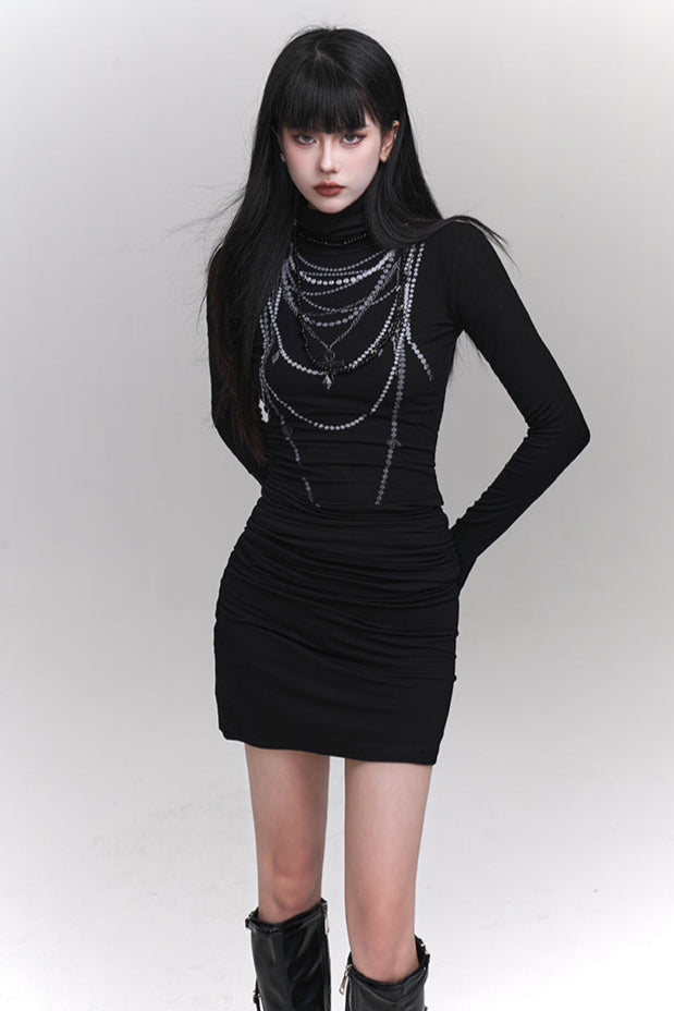 High Neck Dark Mode Tight Dress