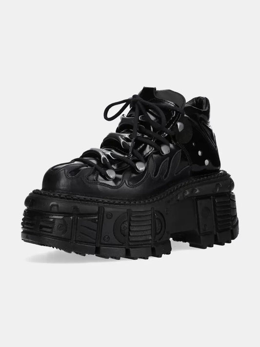 Retro Dark Punk Leather Lace-Up Platform Shoes