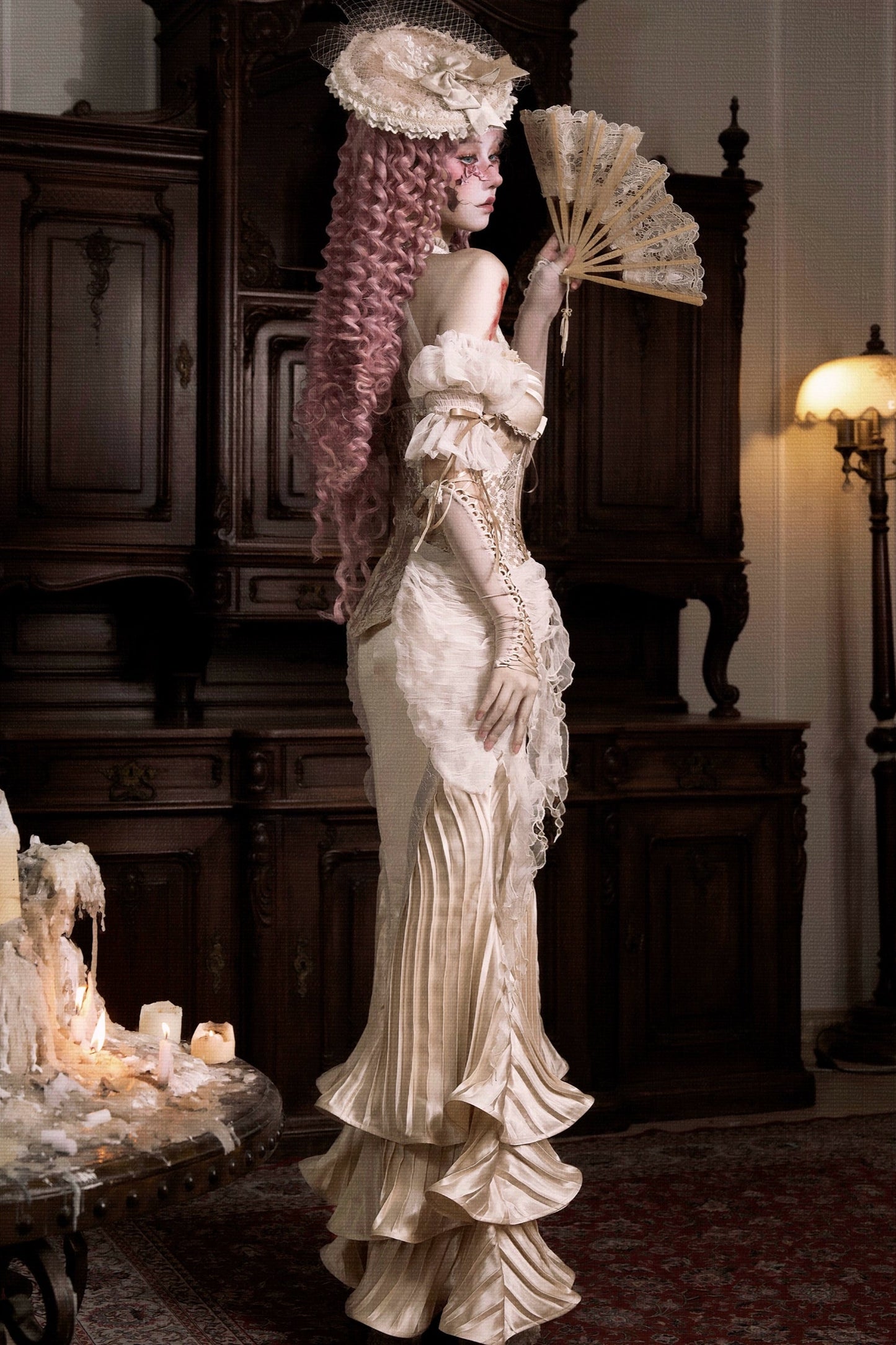 フレンチロココサテンロングマーメイドスカート