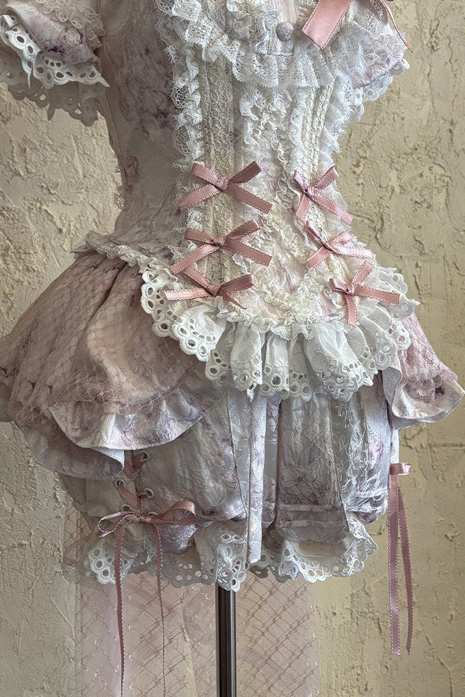 [Date limite de précommande : 6 octobre] Pink Castle Bunny ensemble poupée romantique avec haut corset à manches bouffantes en dentelle + short + surjupe à volants + surjupe cage à oiseaux Set 1/2/3