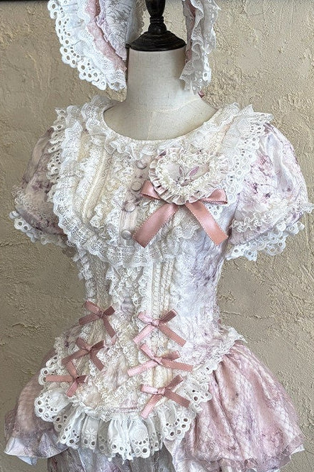 [Date limite de précommande : 6 octobre] Pink Castle Bunny ensemble poupée romantique avec haut corset à manches bouffantes en dentelle + short + surjupe à volants + surjupe cage à oiseaux Set 1/2/3