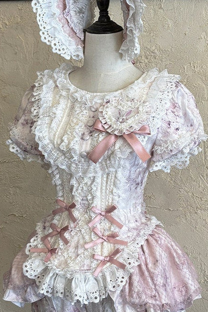 [Date limite de précommande : 6 octobre] Pink Castle Bunny ensemble poupée romantique avec haut corset à manches bouffantes en dentelle + short + surjupe à volants + surjupe cage à oiseaux Set 1/2/3