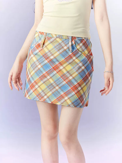 Retro Colorful Design Check Skirt