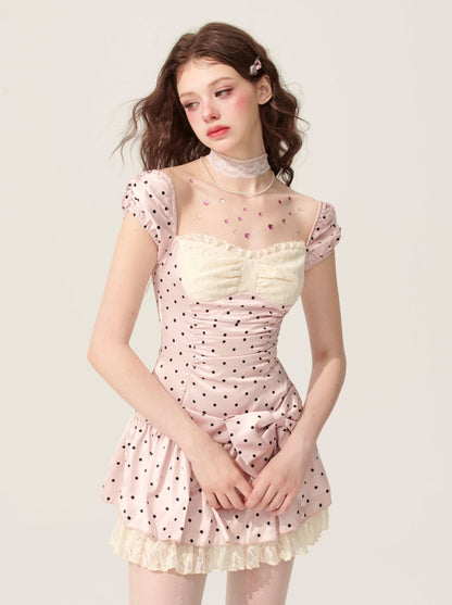 [Reservations] Eye Powder Mist White Pink Dot Dress