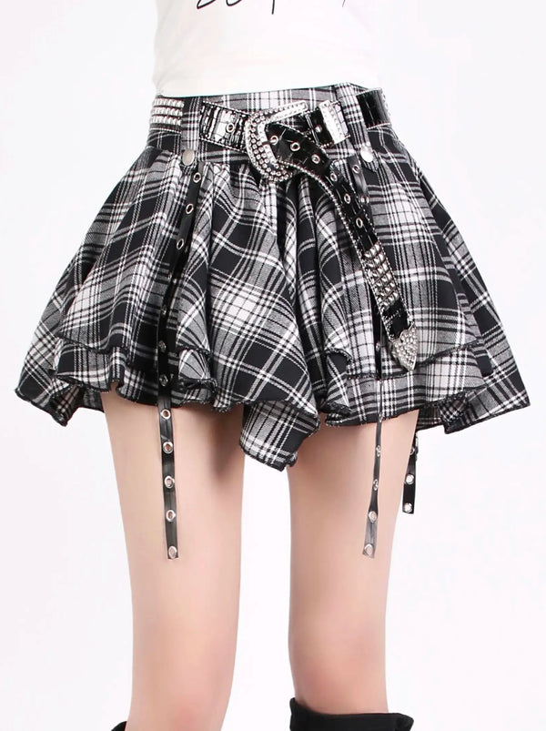 Chuck Irregular Tutu Cake Skirt + Rhinestone Belt + Black Denim Leg Cover