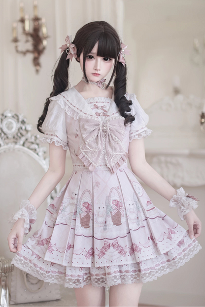[Pre-order Deadline: April 15] Strawberry Rabbit Sailor Collar Lace Ribbon Dress Matching Set + Complete Set + Accessories