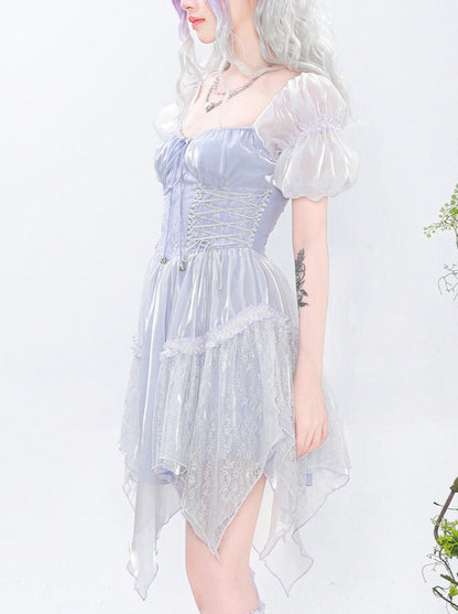 Fairy Sheer Puff Sleeve French Manchic Dress