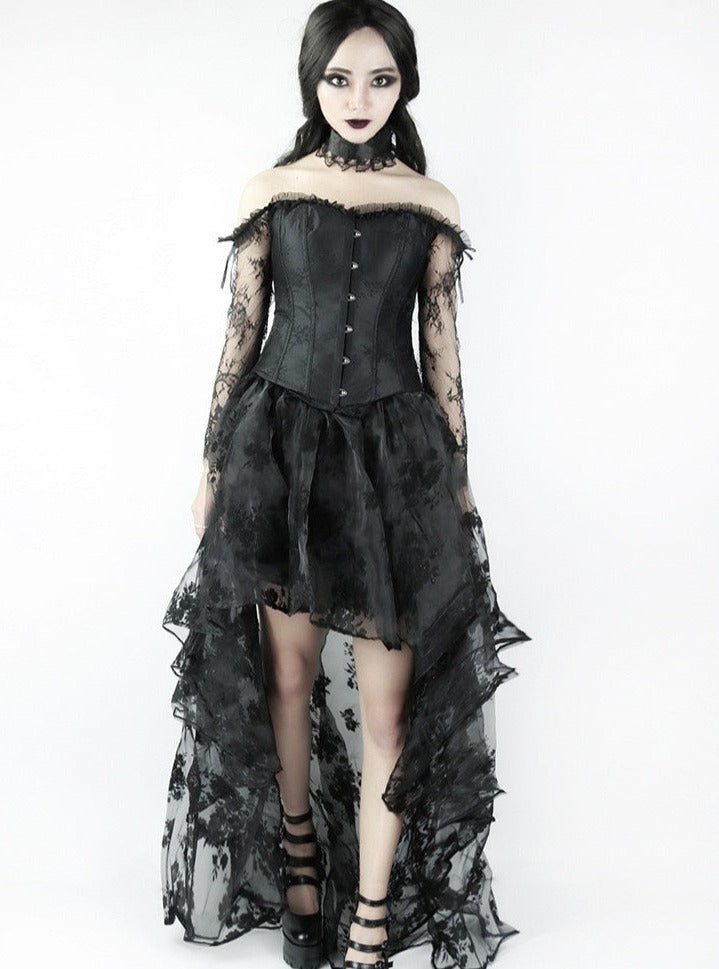 Dark Gothic Trailing Lace Long Skirt