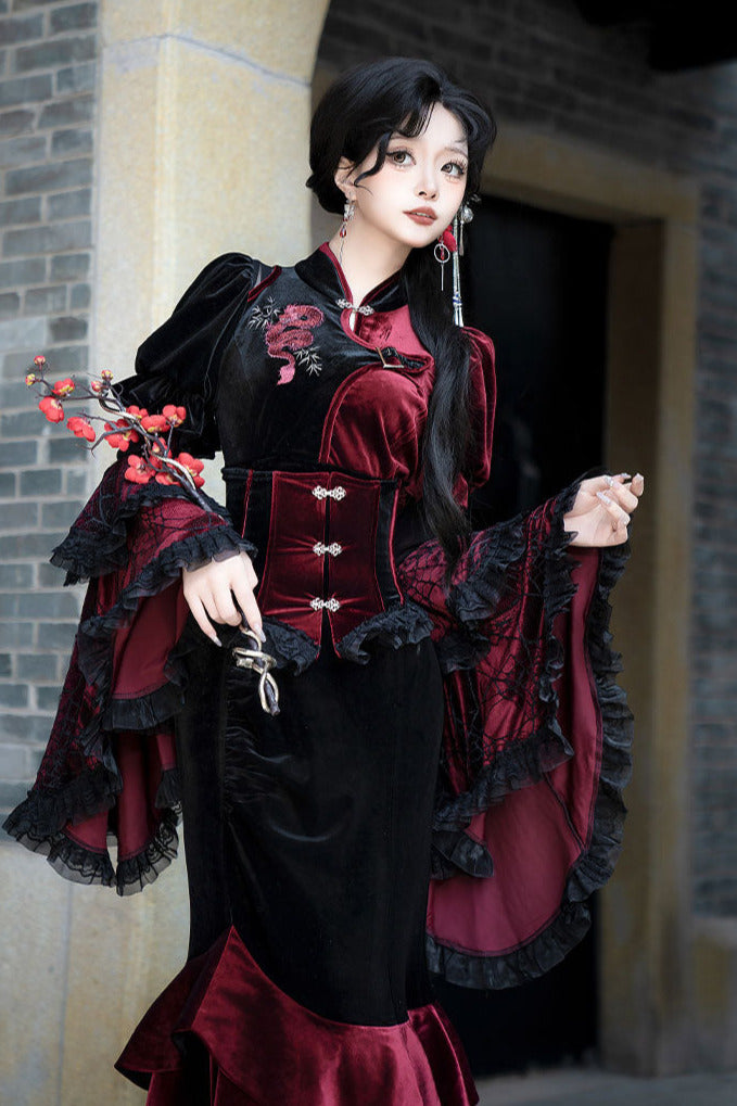 Graceful Black Red China Dark Elegant Long Dress