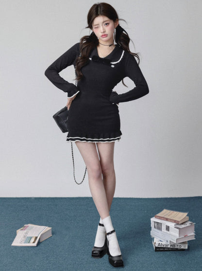 Robe slim à col volant Sailor Girly Doll