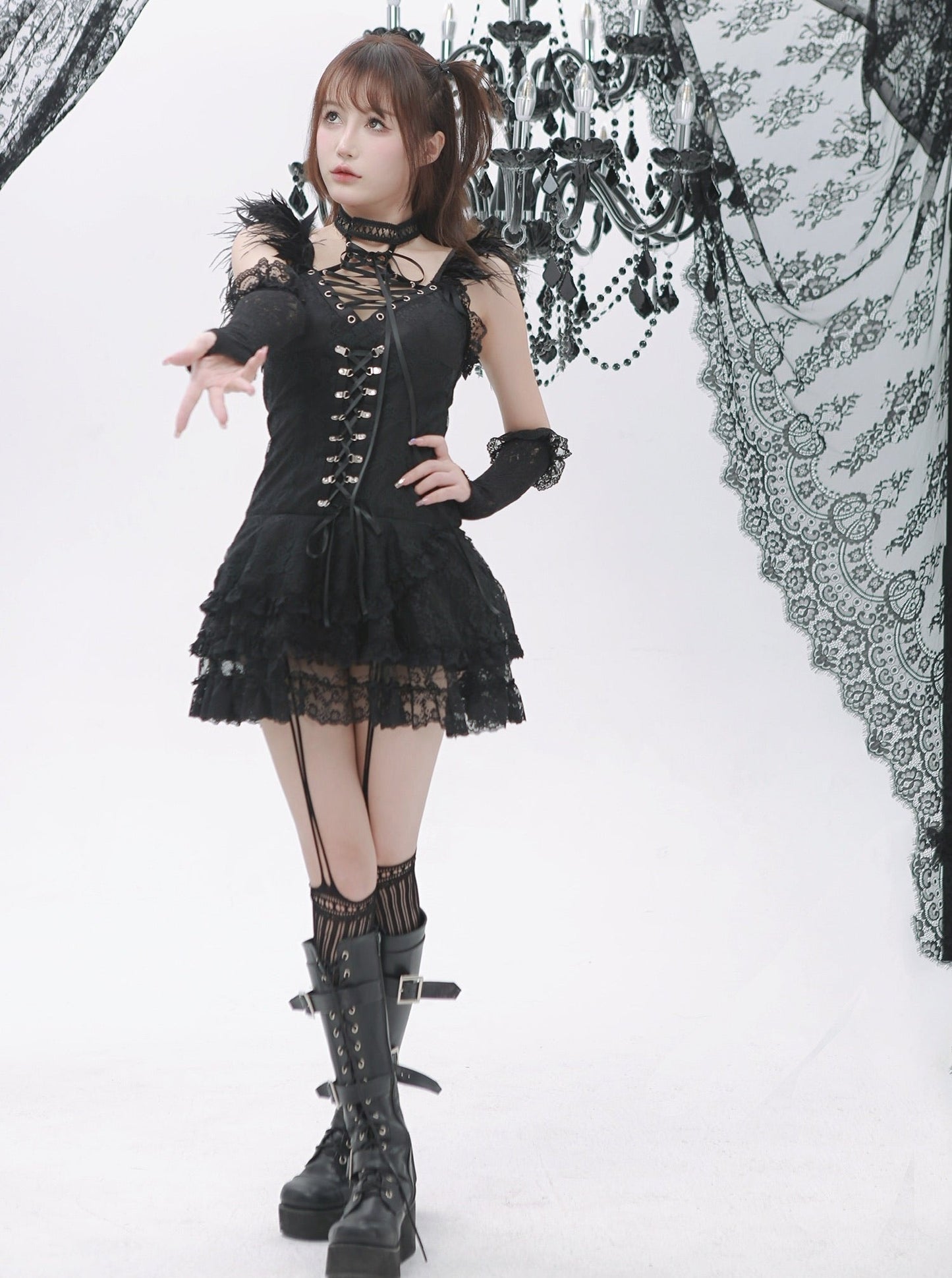 Note Dark Gothic Black Feather Sling Dress 