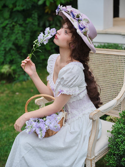 Puff Sleeve Purple Flower Dress