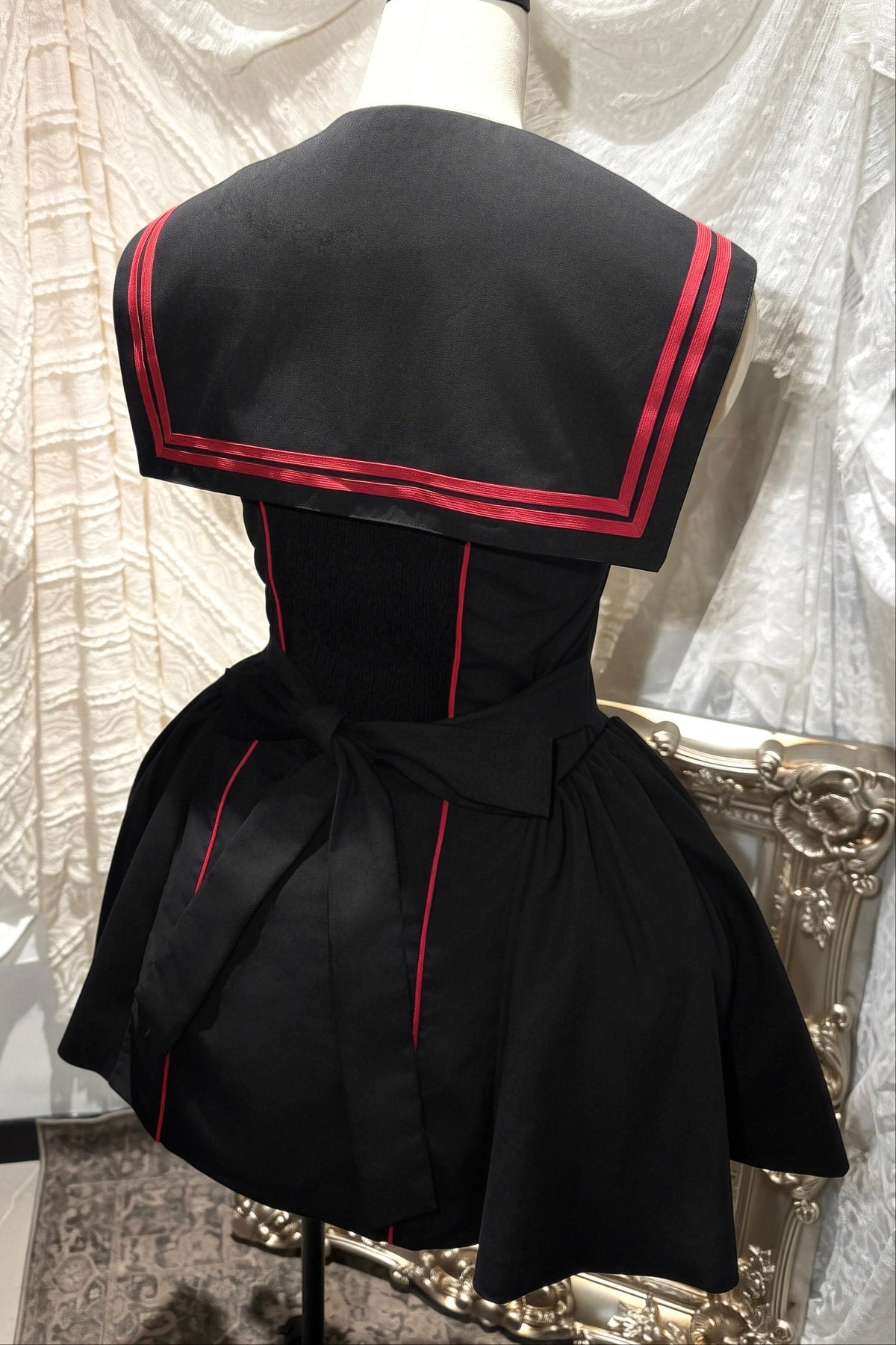 Black Red Navy Large Hem Backless Dress
