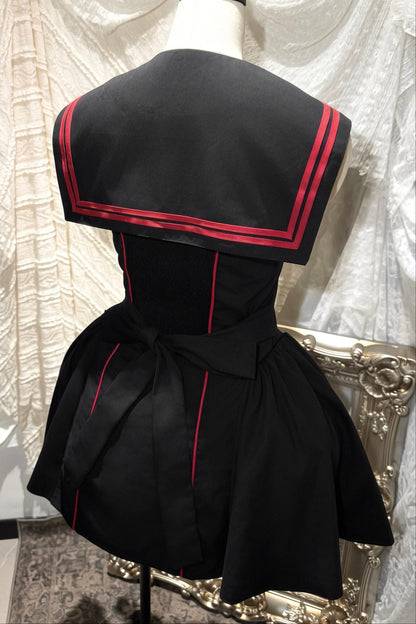 Black Red Navy Large Hem Backless Dress