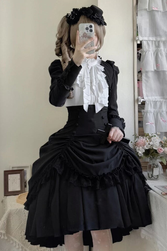 【3月6日予約締切】ダークゴシックブラックショートジャケット＋ホワイトシャツ＋ローズリボン