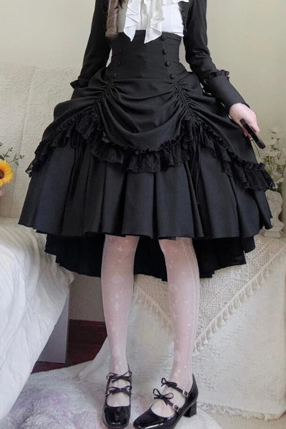 【3月6日予約締切】ダークゴシックブラックコルセットレイヤードプルアップスカート