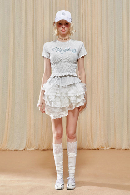 Irregular Cake Half Lace Skirt