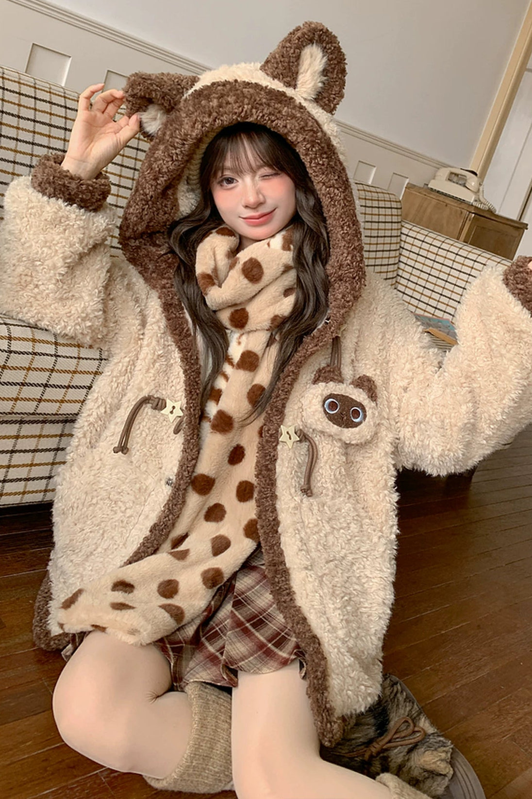 シャムネコフードフリースジャケット