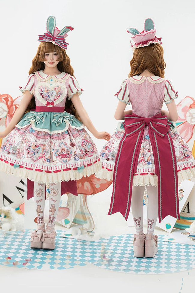 [Pre-order Deadline: July 1] Pink x Green Alice Cat Sweet Lolita Series Accessories (Bunny Ear Ribbon Hair Clip, Bunny Ear Ribbon Brooch, Bunny Ear Ribbon Tea Cup Hat, Back Ribbon Train)