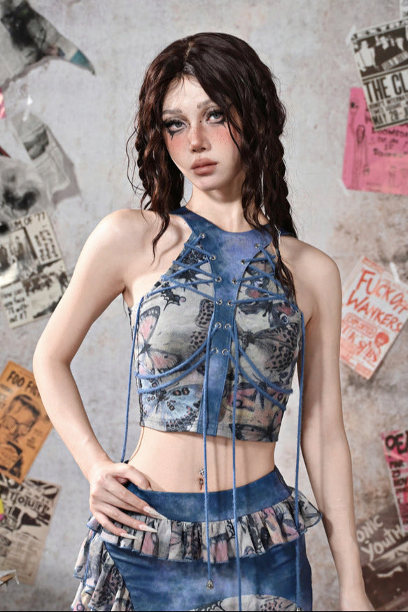 Virtual Butterfly Neck Sleeveless Top