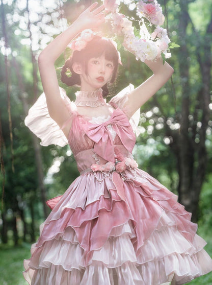 핑크 플라워 웨딩 로리타 드레스 JSK 로리타 드레스 화려한 기질 드레스 도망자 공주님 드레스