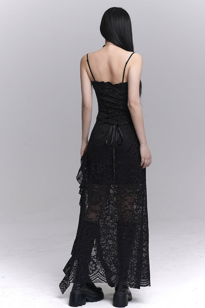 Dark Lace Slit Suspended Dress