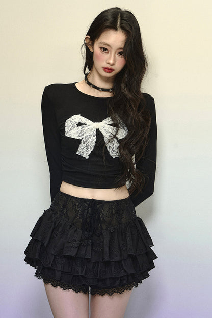 Lace Big Bow Cropped Top