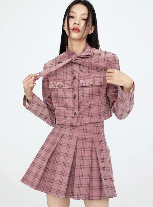 Ribbon Check Jacket + Check Skirt