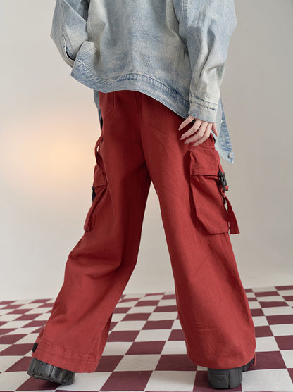 Solid color straight loose casual pants