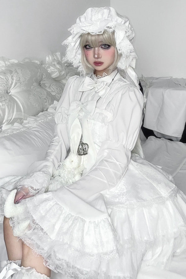 ラビットダークゴシックホワイトブラックストライプケープドレスフルセット